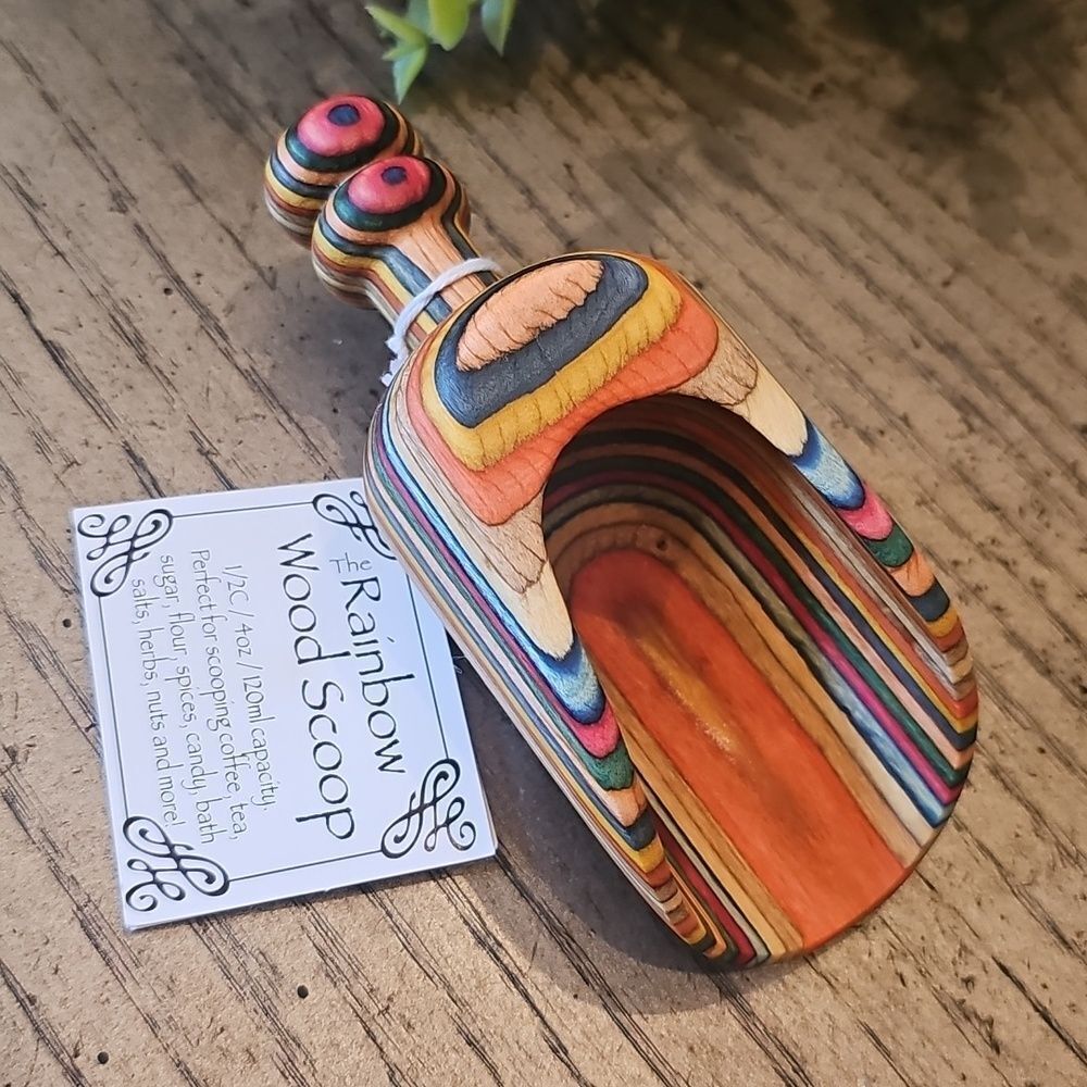 Rainbow Wood Scoop 1/2 Cup NWT- Multicolor Decorative Serving Scoop